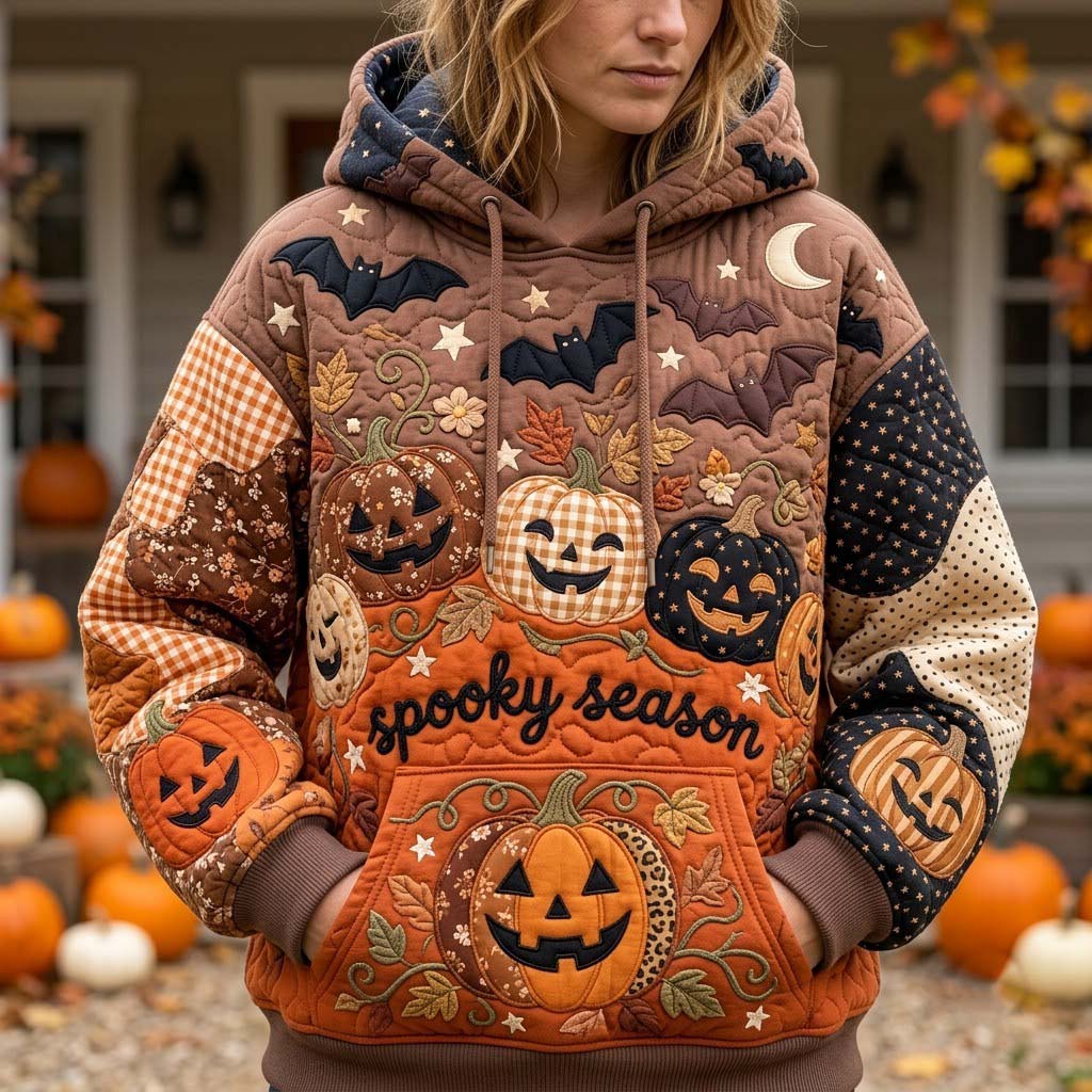 Hoodie mit Kürbissen im Patchwork-Look – Produktansicht 1