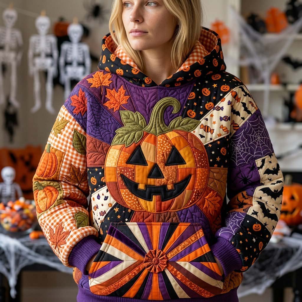 Halloween-Hoodie im nächtlichen Patchwork-Look – Produktansicht 1