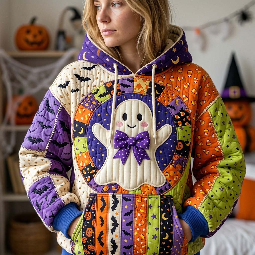 Halloween-Hoodie im nächtlichen Patchwork-Look – Produktansicht 1