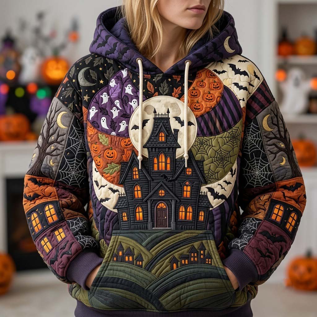 Halloween-Hoodie im nächtlichen Patchwork-Look – Produktansicht 1