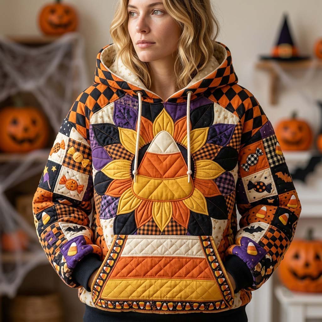 Halloween-Hoodie im nächtlichen Patchwork-Look – Produktansicht 1