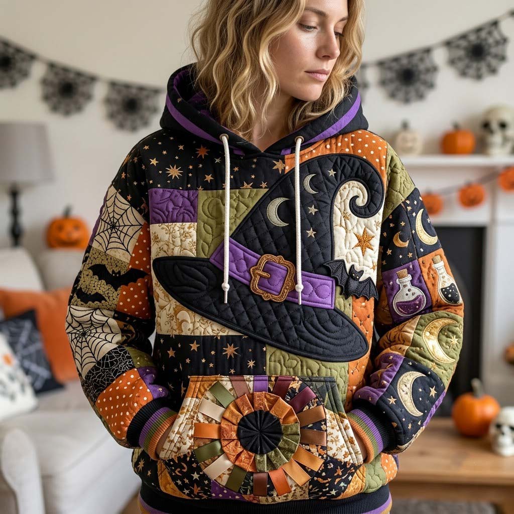 Halloween-Hoodie im nächtlichen Patchwork-Look – Produktansicht 1