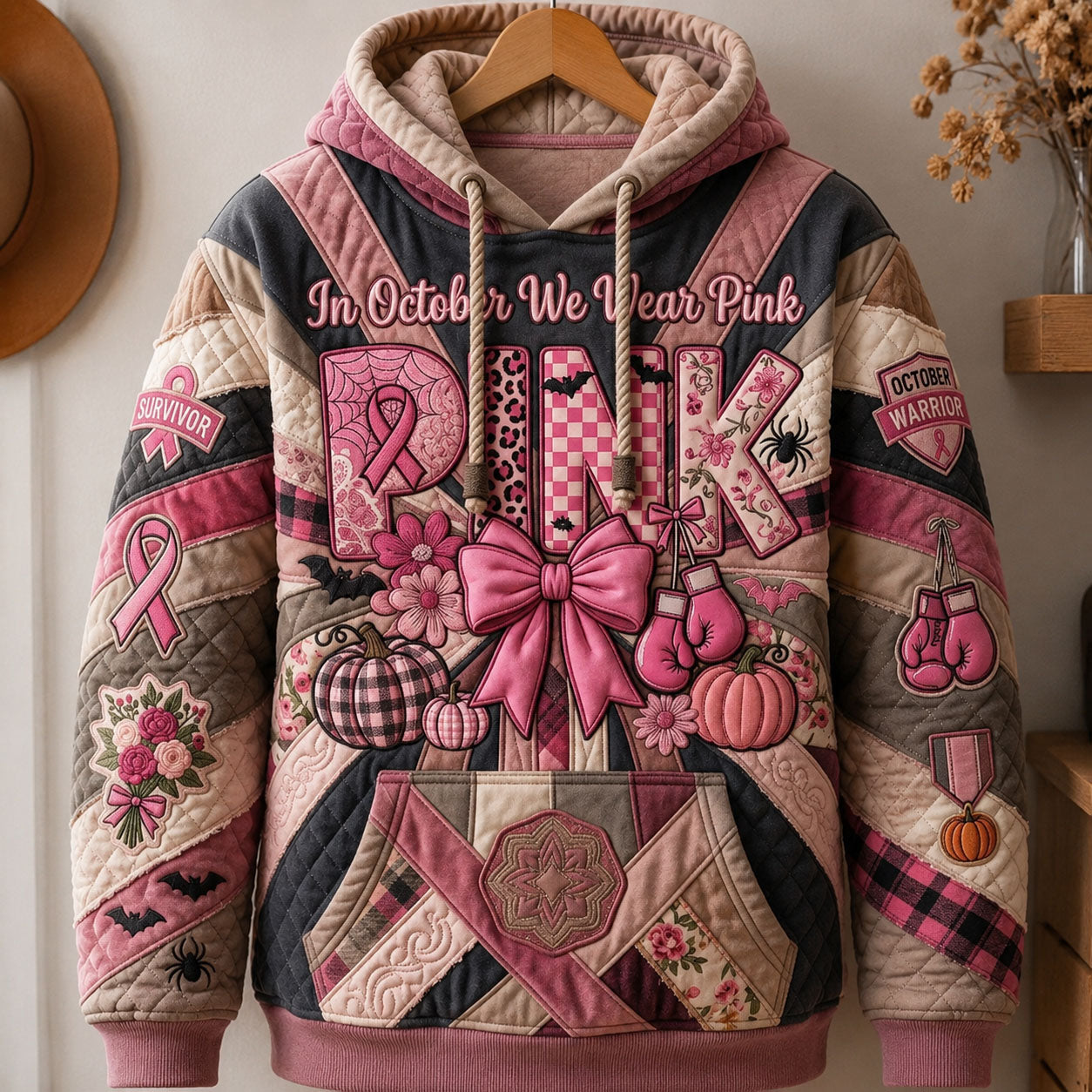 Hoodie mit rosafarbenem Oktoberzauber – Produktansicht 1