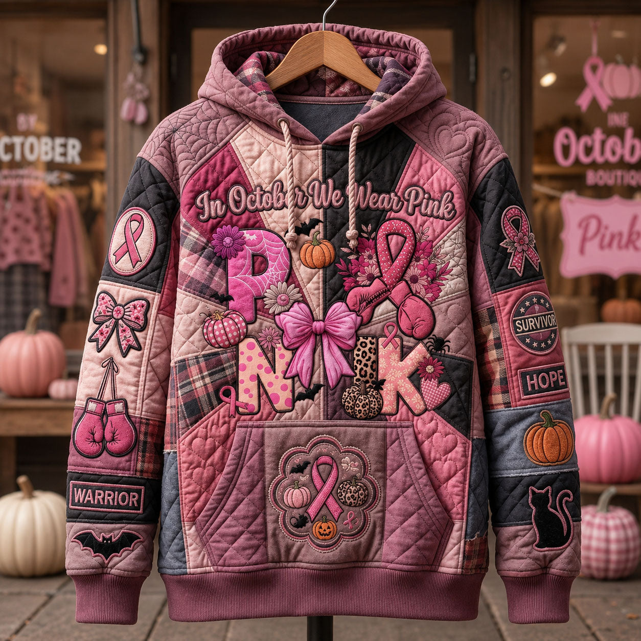 Hoodie mit rosafarbenem Oktoberzauber – Produktansicht 1