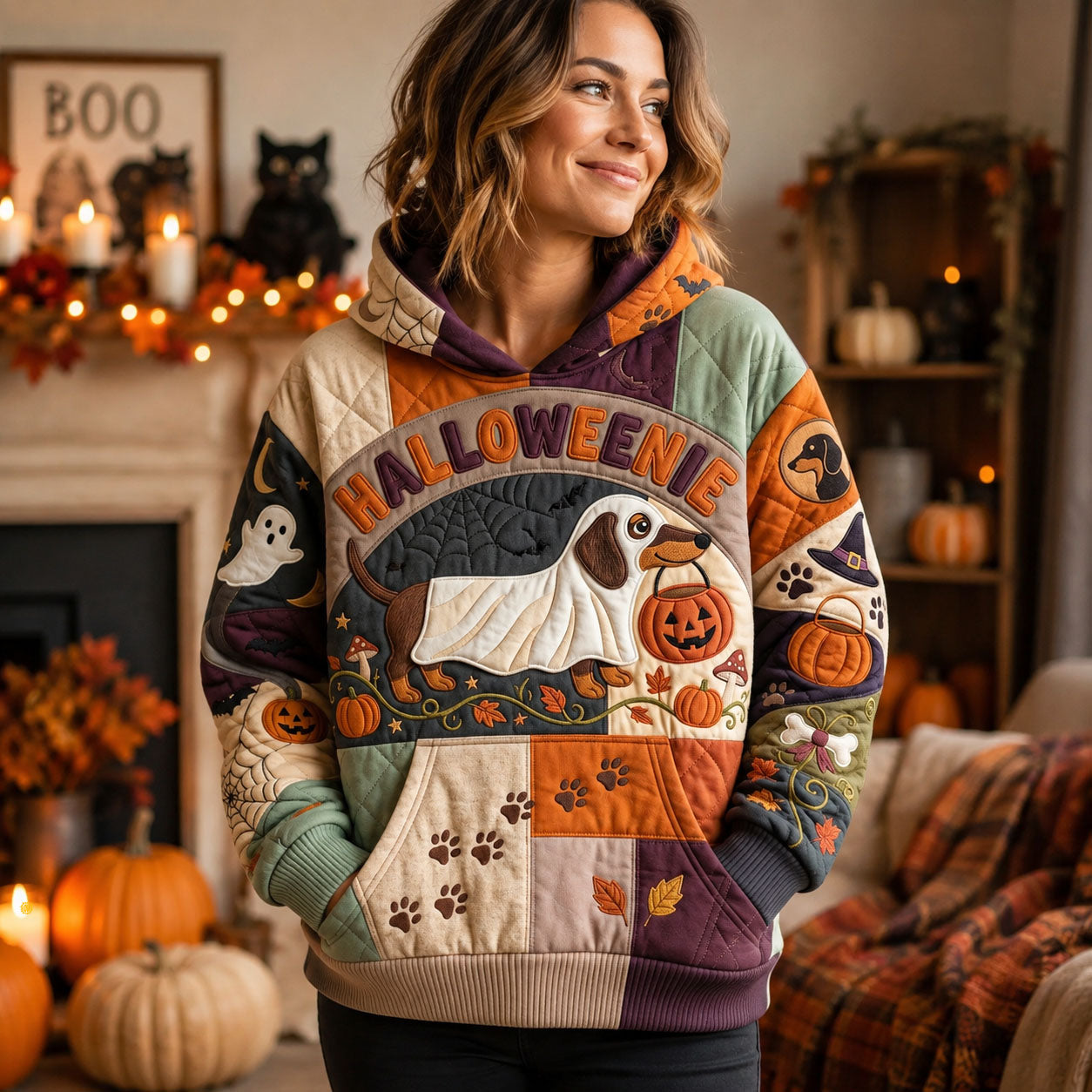 Halloween-Hoodie mit Dackelgeist – Produktansicht 1