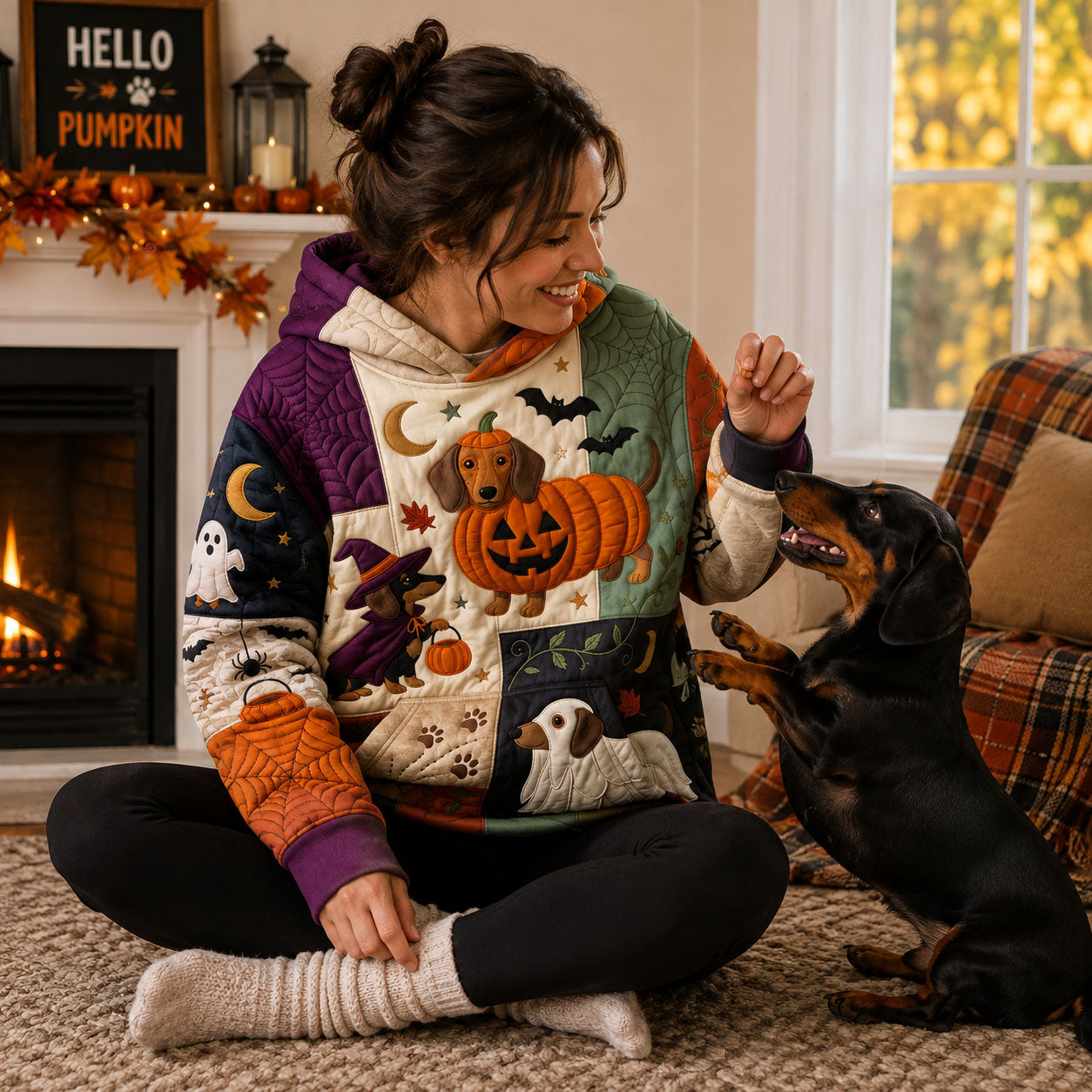 Halloween-Hoodie mit verkleidetem Dackel – Produktansicht 1