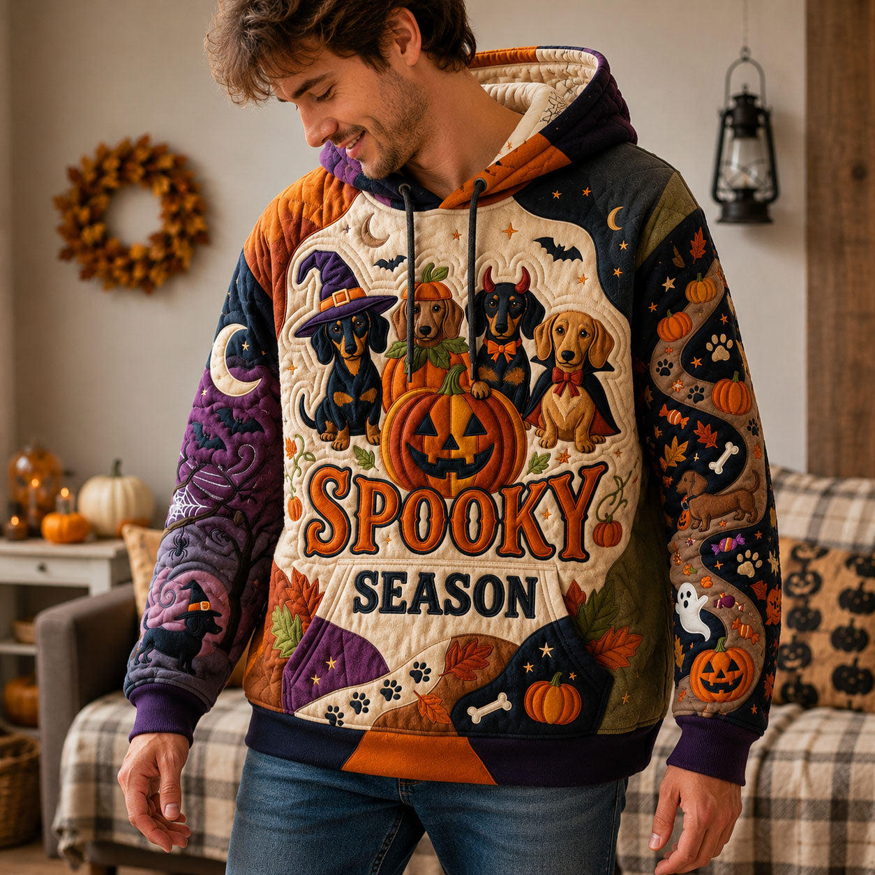 Herbst-Hoodie mit schaurigem Dackelmotiv – Produktansicht 1