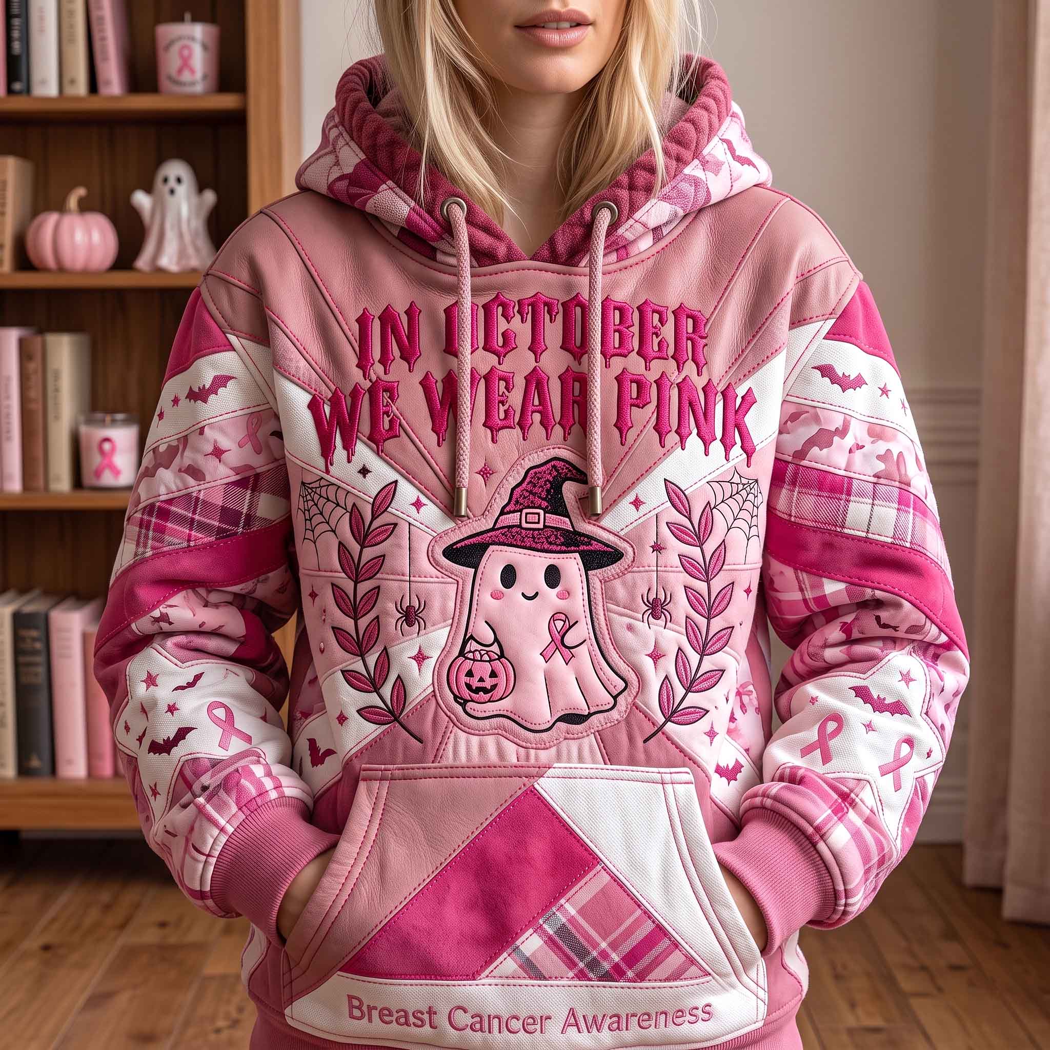 Hoodie mit rosafarbenem Oktobermotiv – Produktansicht 1