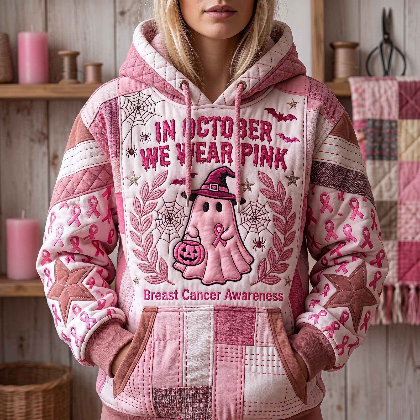Hoodie mit rosafarbenem Oktobermotiv – Produktansicht 1