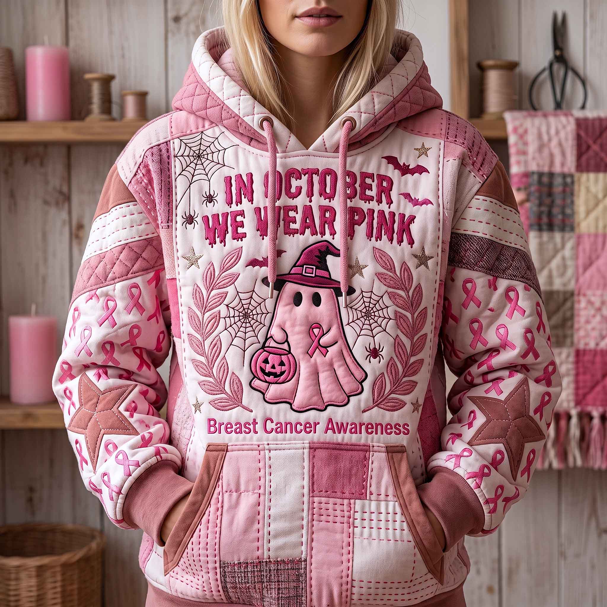 Hoodie mit rosafarbenem Oktobermotiv – Produktansicht 1