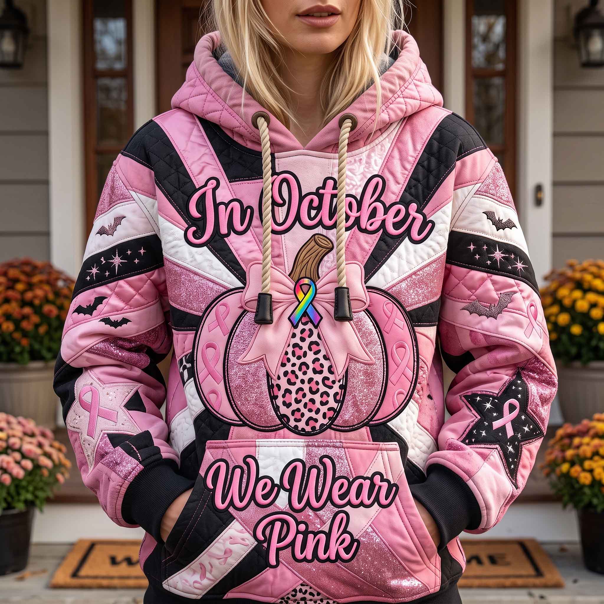 Hoodie mit rosafarbenem Oktobermotiv – Produktansicht 1