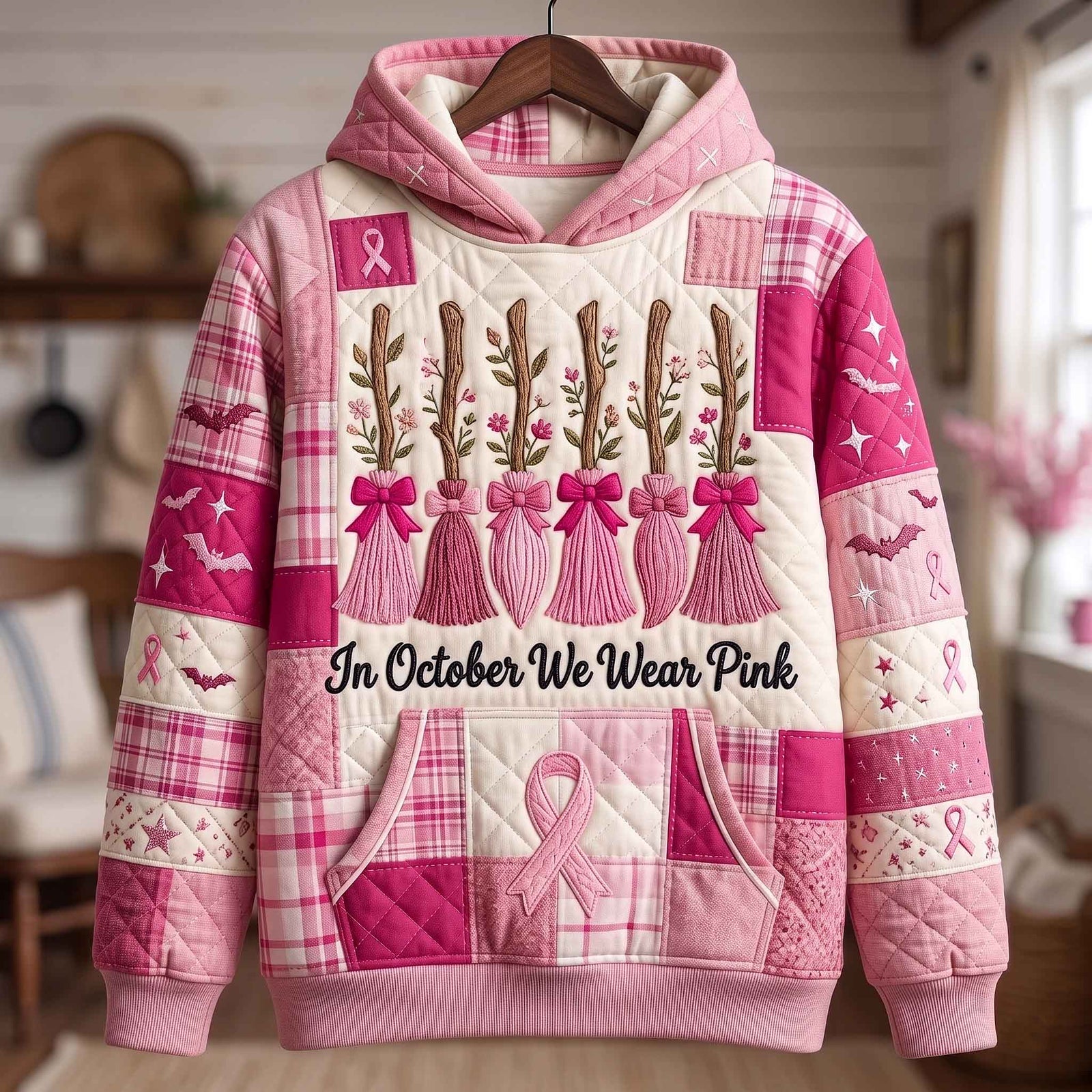 Hoodie mit rosafarbenem Oktobermotiv – Produktansicht 1