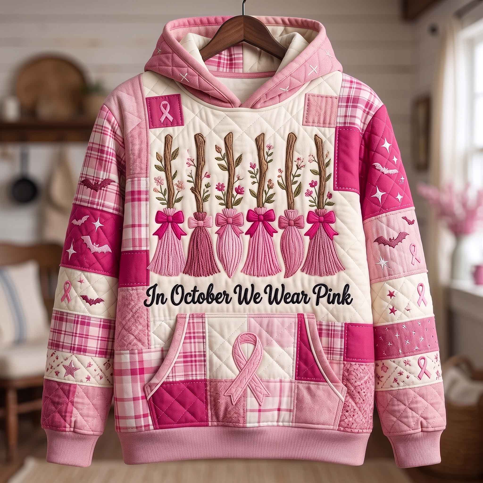 Hoodie mit rosafarbenem Oktobermotiv – Produktansicht 1