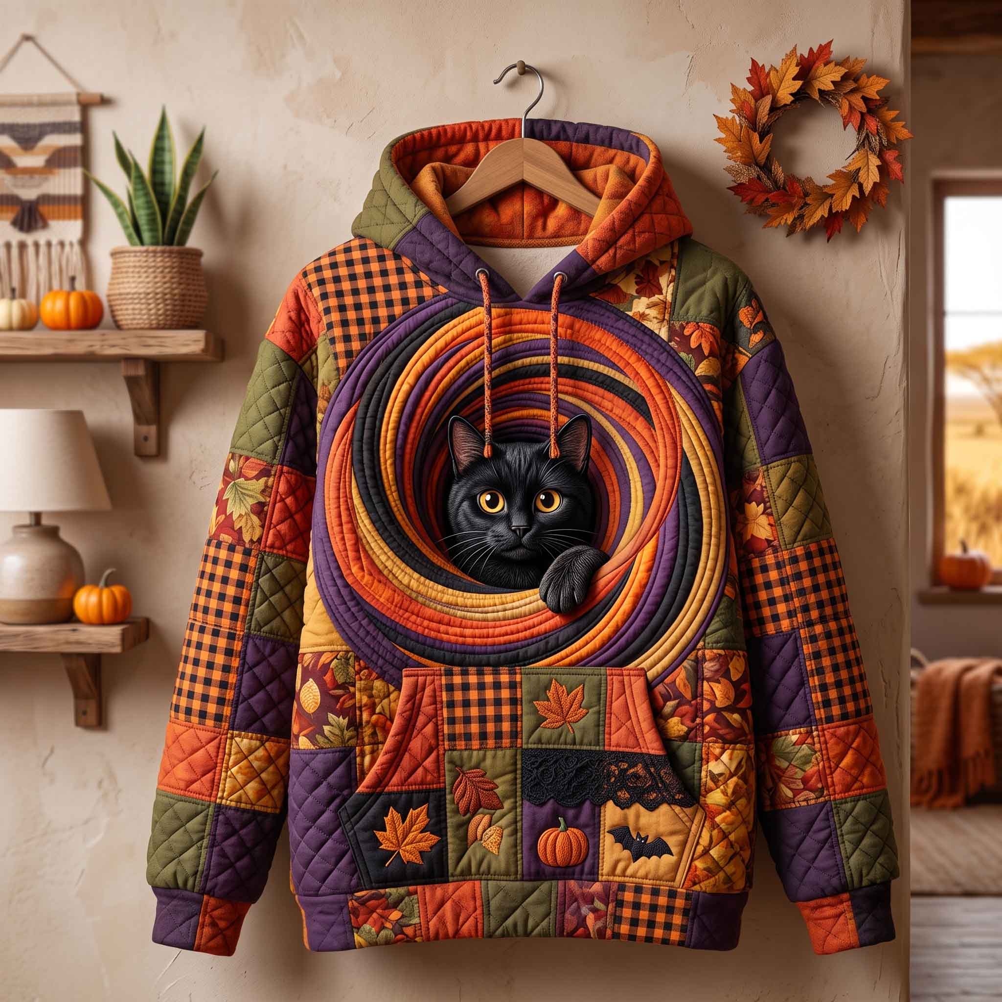 Herbst-Hoodie mit nächtlichem Katzenmotiv – Produktansicht 1