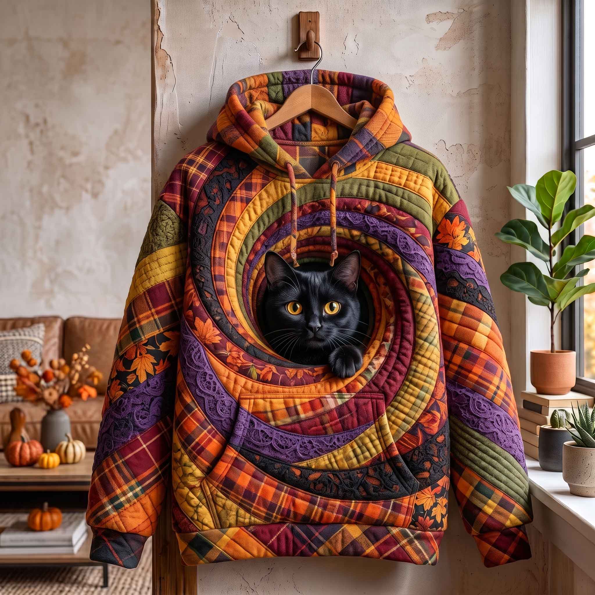 Herbst-Hoodie mit nächtlichem Katzenmotiv – Produktansicht 1