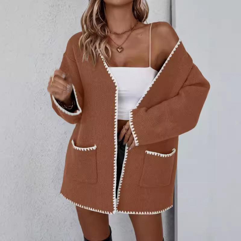 Offener Cardigan mit langen Ärmeln - Strickcardigan mit Taschen