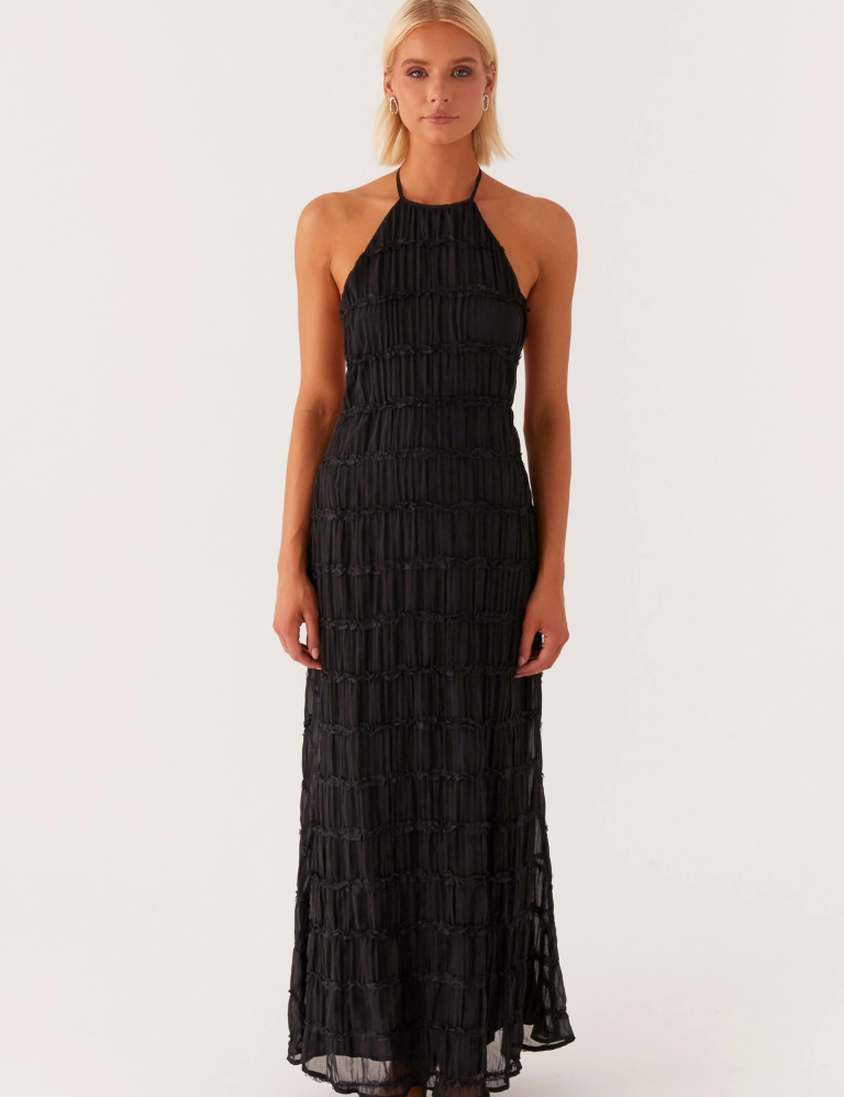 Evelina | Schwarzes Maxikleid mit Neckholder