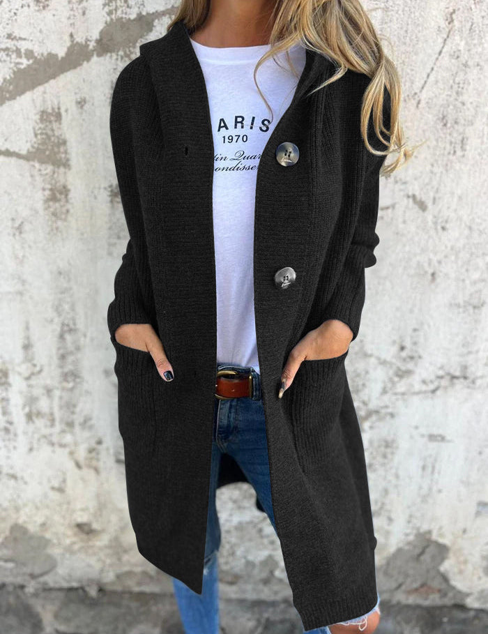 Lange Strickjacke für Damen mit Knöpfen