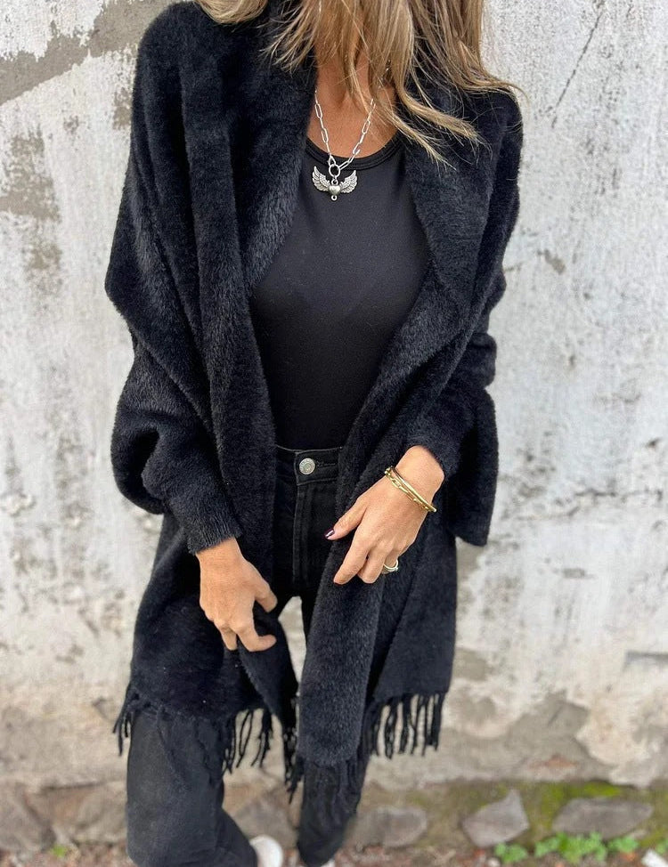 Warme, lange Strickjacke für Damen