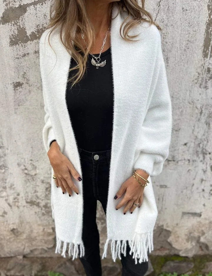 Warme, lange Strickjacke für Damen