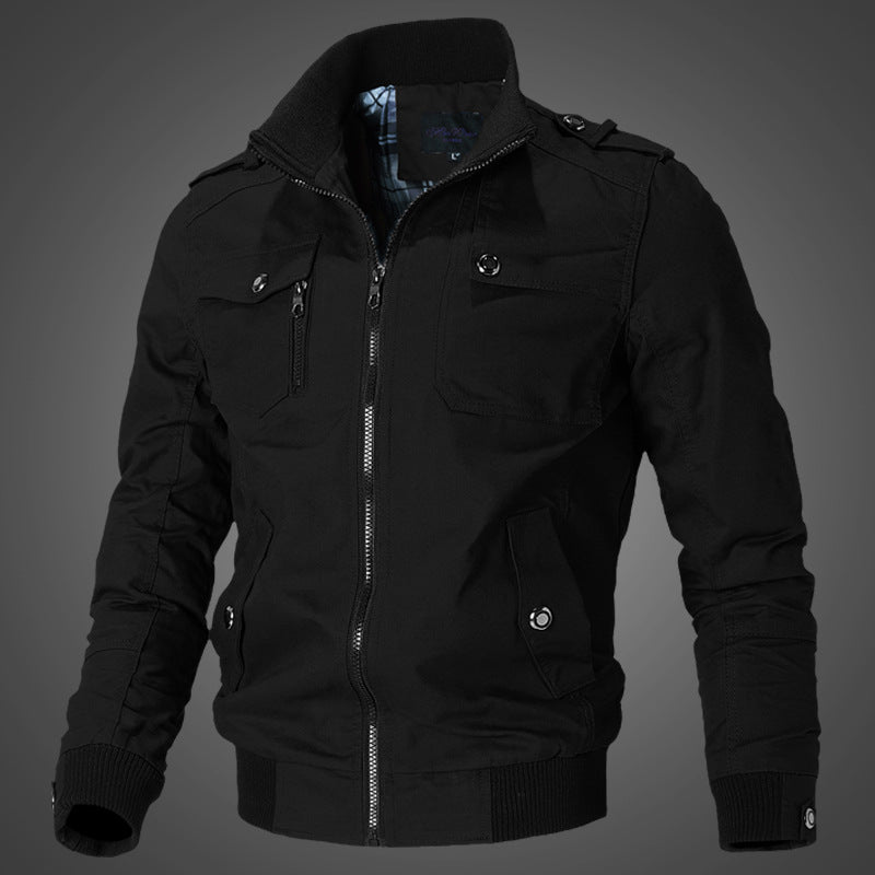 Men’s canvas bomber jacket with epaulettes and front zipper Dark indigo