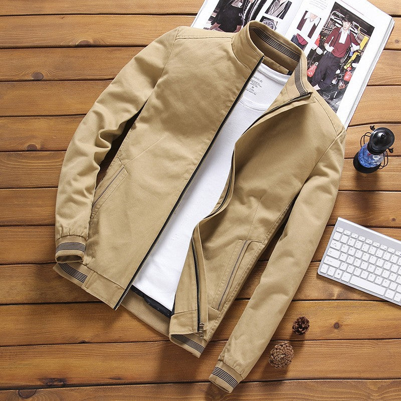 Men’s lightweight bomber-style jacket with a stand-up collar and striped ribbed cuffs Ocker