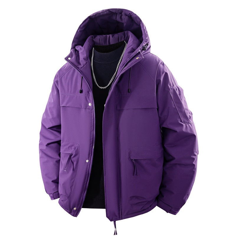 Men’s padded hooded parka with a high stand-up collar and adjustable drawstring Obsidian Black