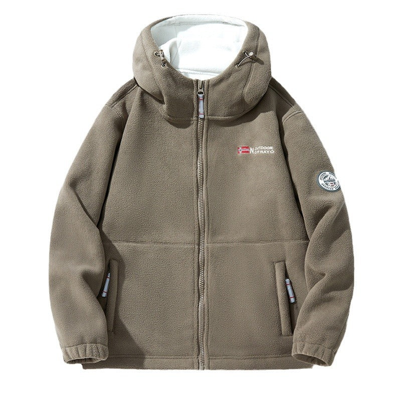 Men’s hooded fleece jacket with a high hood collar and zipper Rot