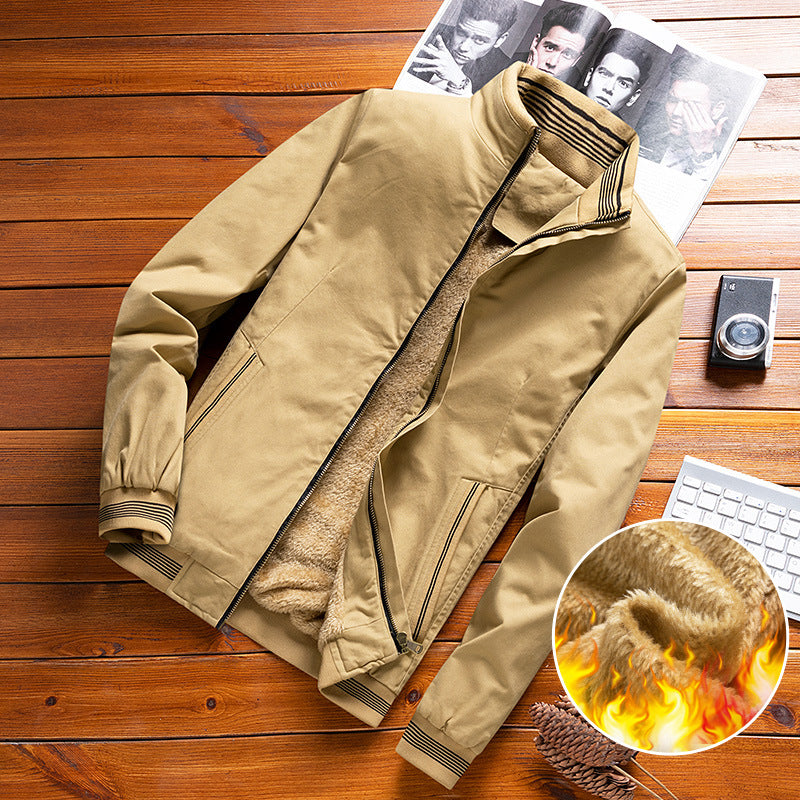 Men’s bomber jacket with teddy lining and zippered pockets Lined Dark Ochre
