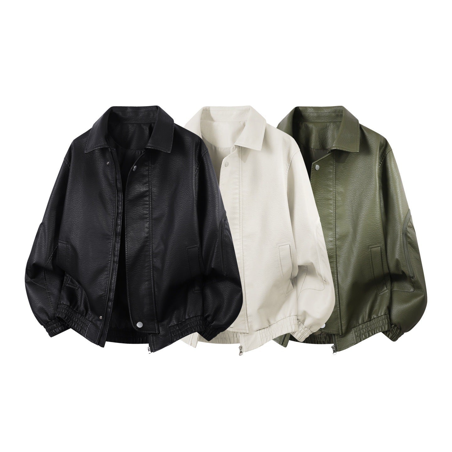 Men’s oversized blouson jacket with an elastic hem and concealed zipper White-gray