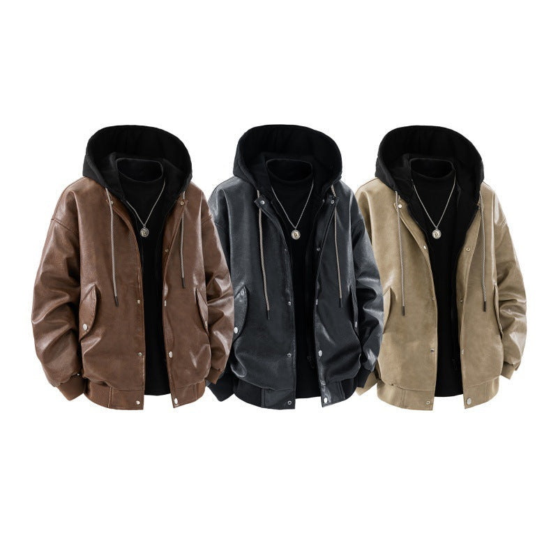 Men’s oversized bomber jacket with hood, snap-button placket, and pockets Khaki