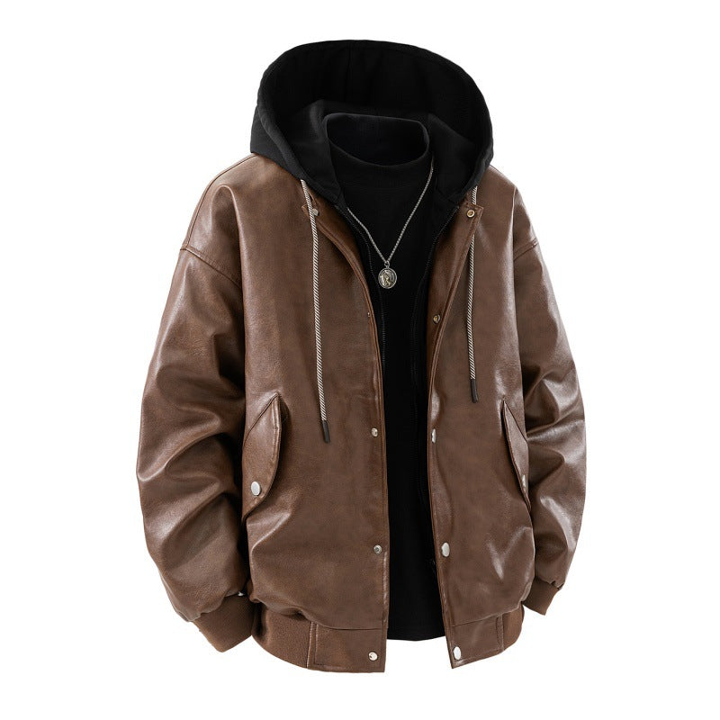 Men’s oversized bomber jacket with hood, snap-button placket, and pockets Khaki