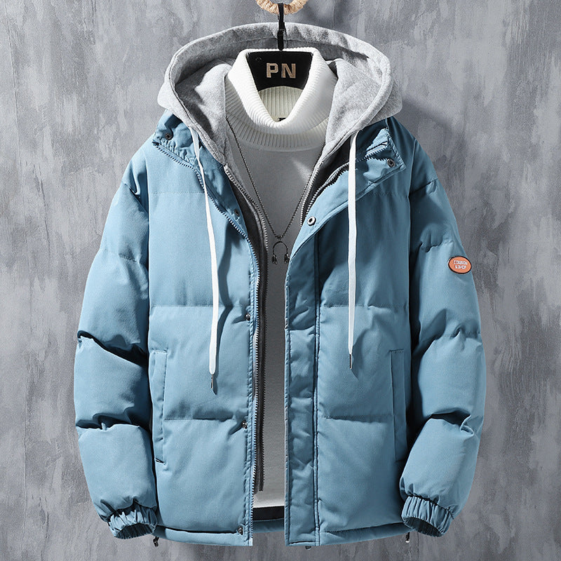 Men’s padded quilted jacket with hood and two-way zipper Schwarz