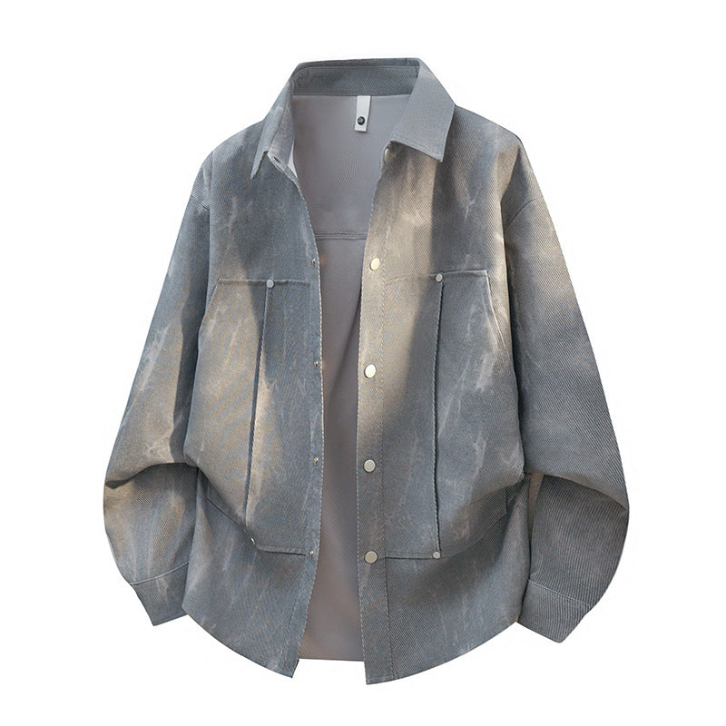 Men’s oversized shirt jacket with an acid-wash finish and snap-button closure Heather gray