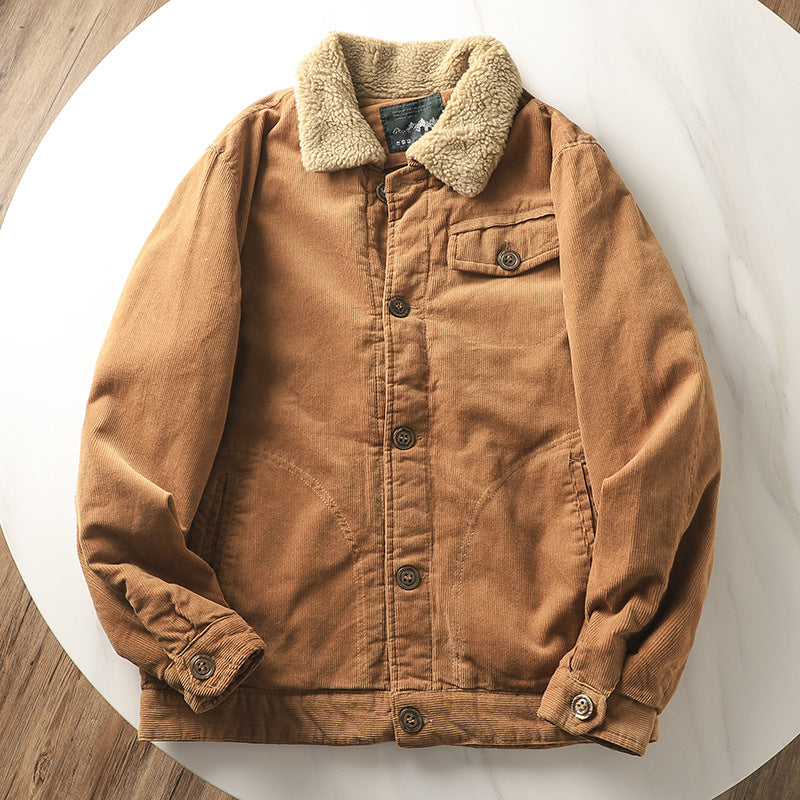 Herren-Cordjacke | Teddykragen und Knopfleiste