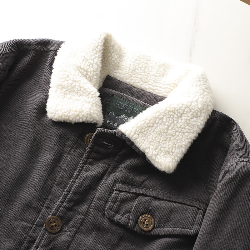 Herren-Cordjacke | Teddykragen und Knopfleiste