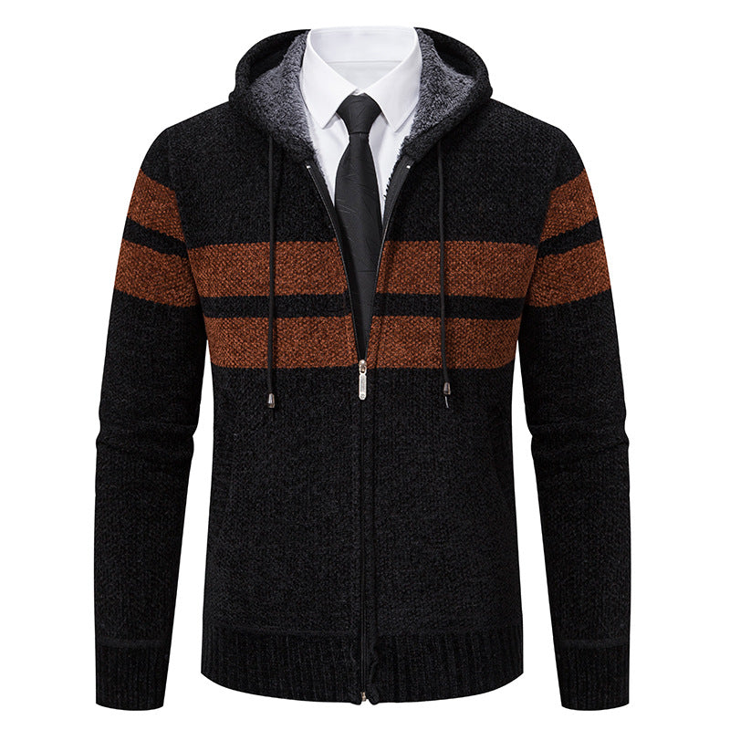 Gestreifte Kapuzenjacke | Kordelzug und Taschen