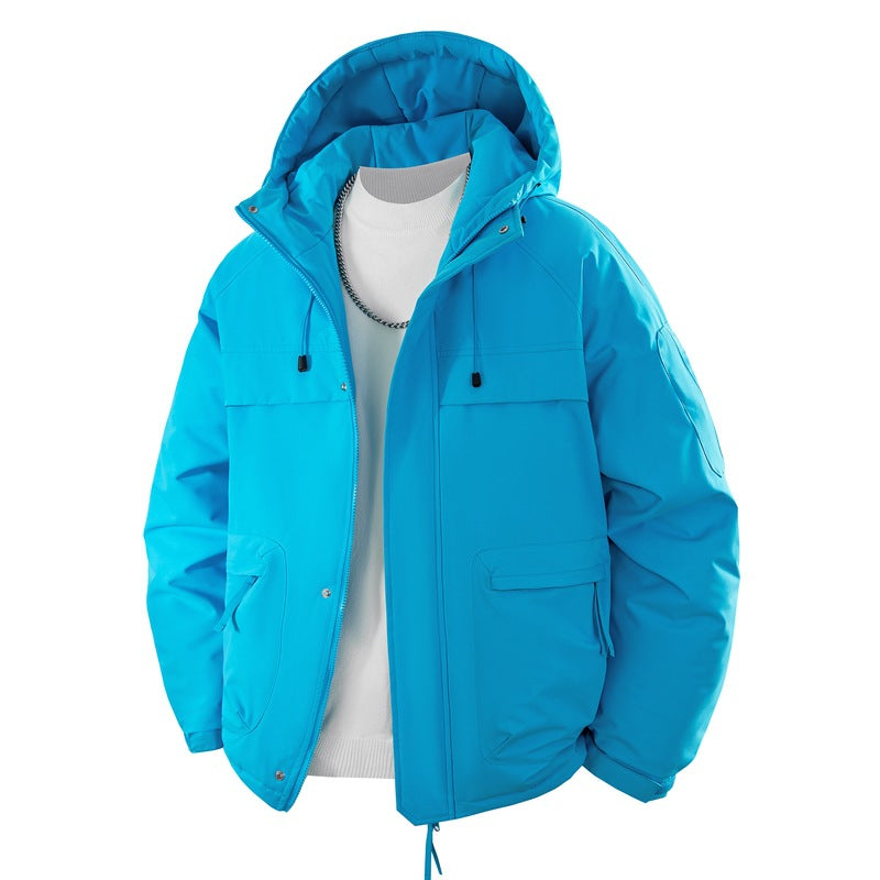Men’s padded hooded parka with a high stand-up collar and adjustable drawstring Glacier blue
