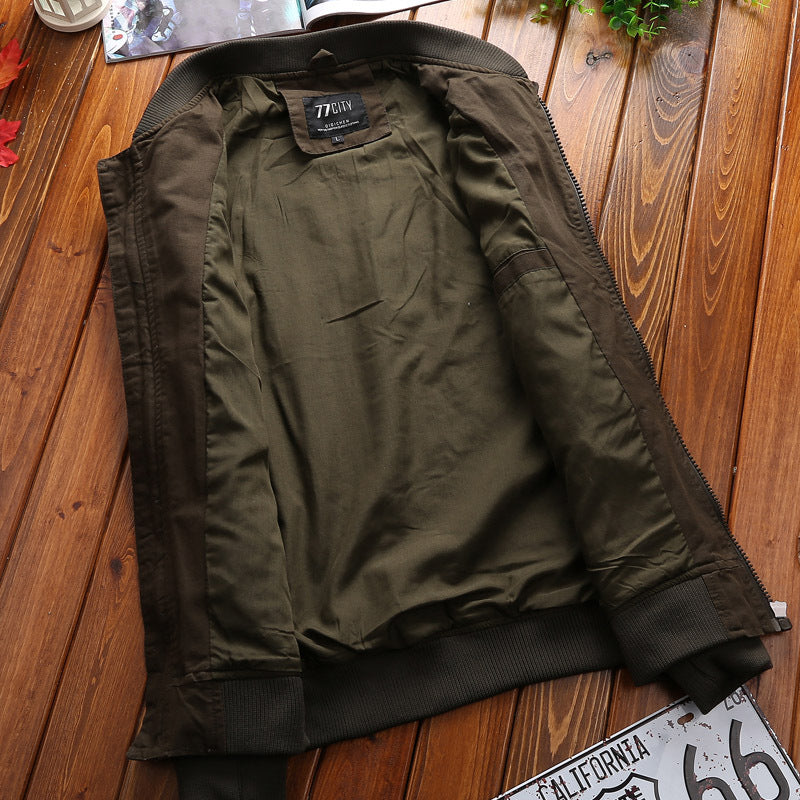 Men's patchwork bomber jacket with sleeve pocket and ribbed cuffs Olive green 2502