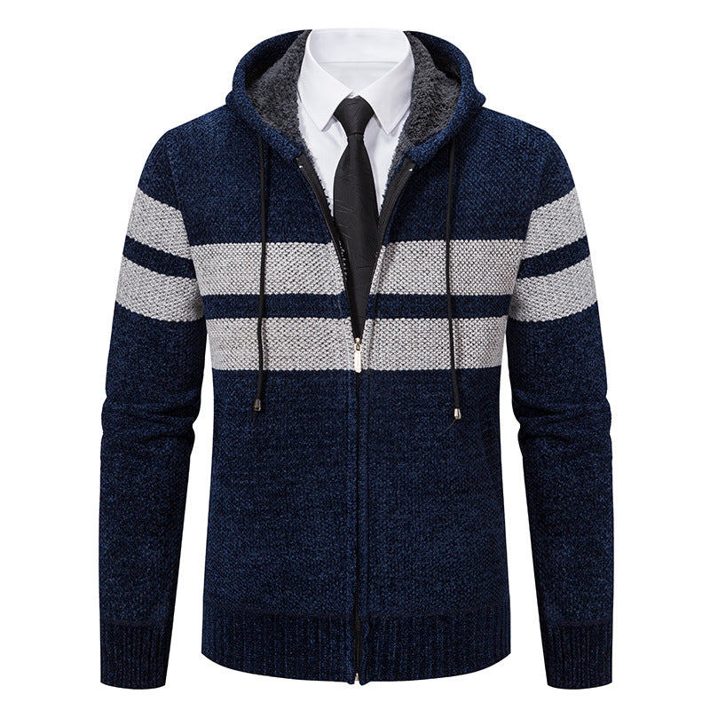 Gestreifte Kapuzenjacke | Kordelzug und Taschen