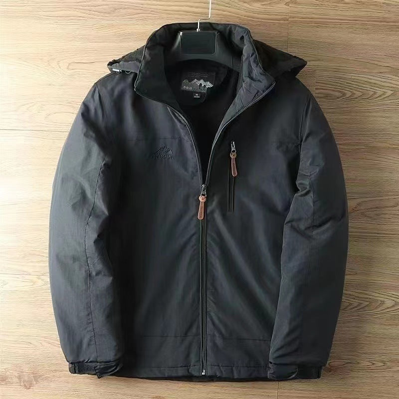 Men’s water-repellent all-weather trekking jacket with hood Khaki