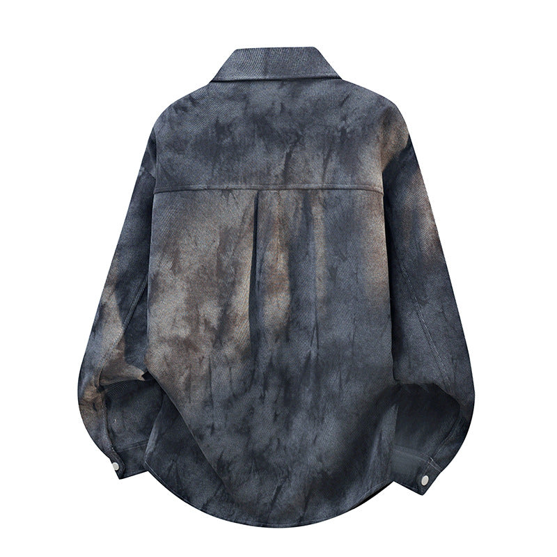 Men’s oversized shirt jacket with an acid-wash finish and snap-button closure Heather gray