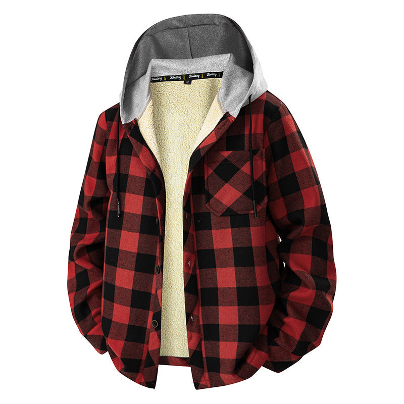 Kariertes Overshirt | Kapuze und Druckknöpfe