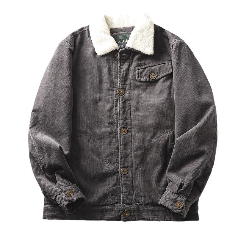 Herren-Cordjacke | Teddykragen und Knopfleiste