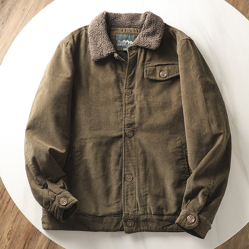 Herren-Cordjacke | Teddykragen und Knopfleiste