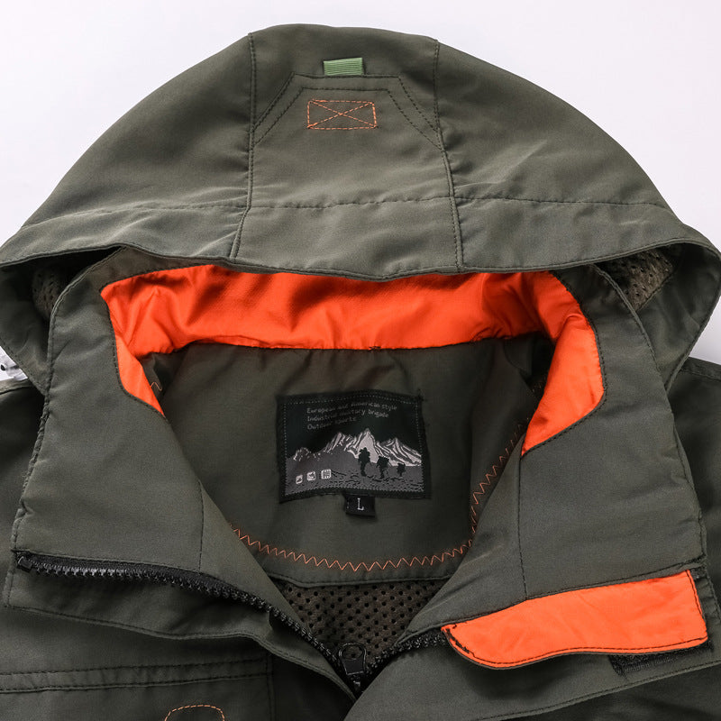 Men’s waterproof and windproof outdoor parka with detachable hood Dark blue 086