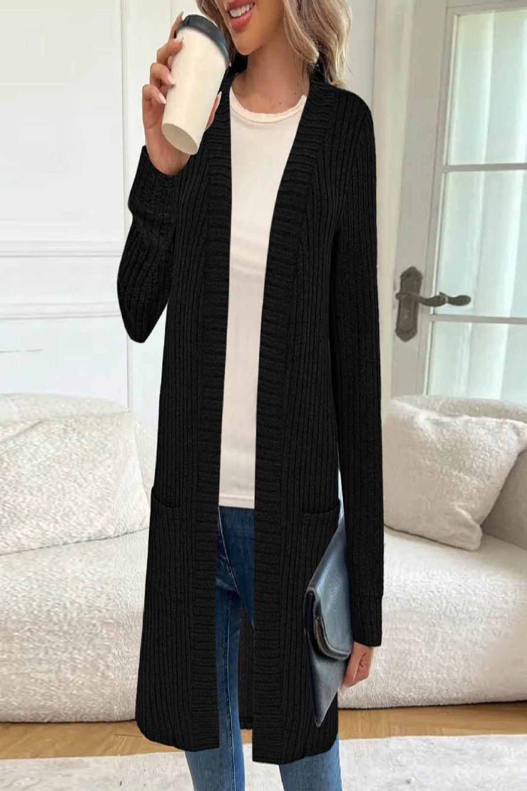 Damen Longline lang-Sleeve Cardigan mit Taschen – Bild 8