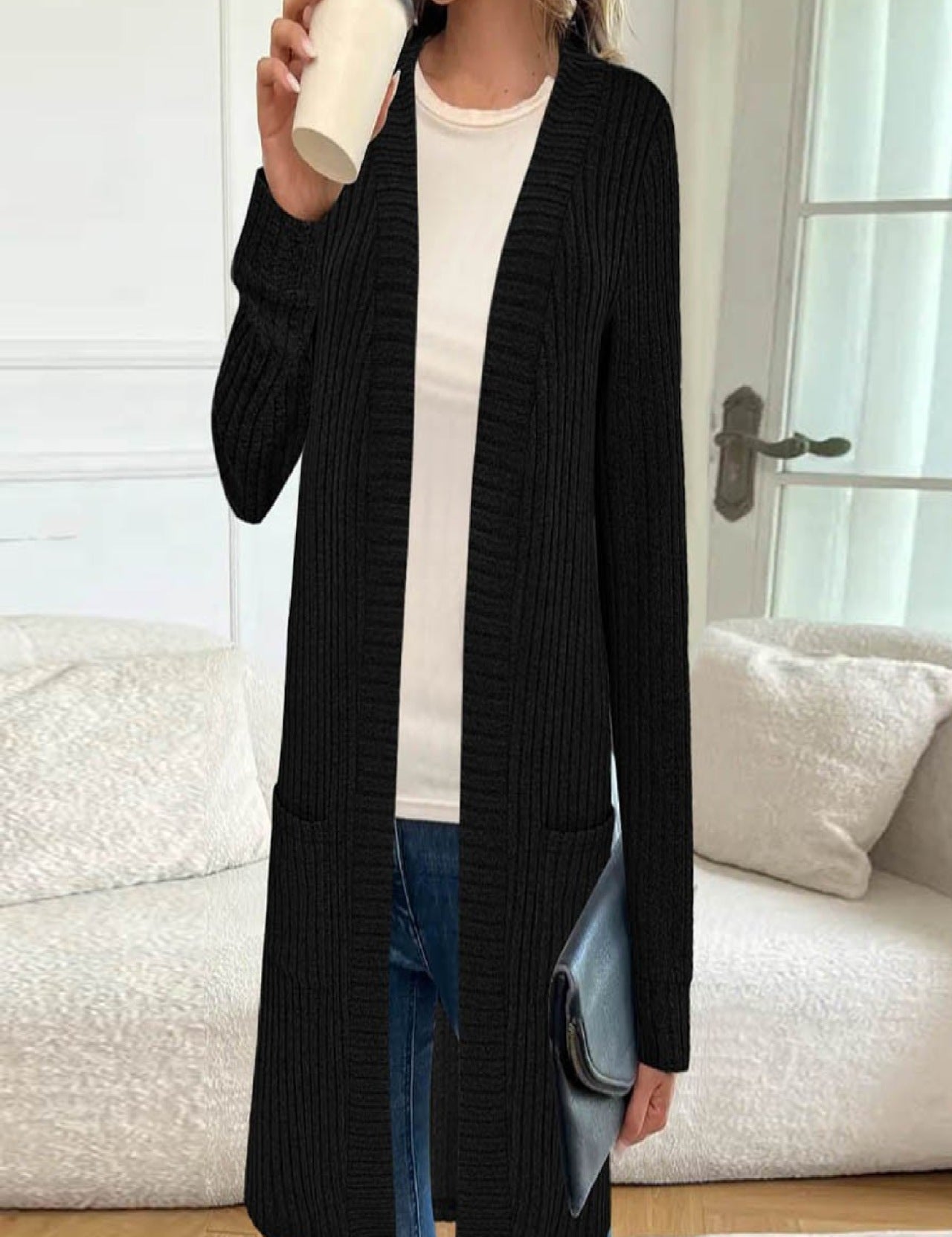 Damen Longline lang-Sleeve Cardigan mit Taschen – Bild 8