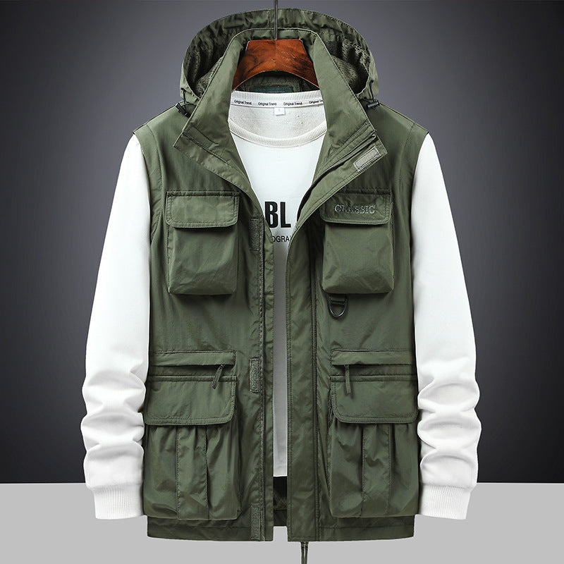 Men’s field jacket with hood and multifunctional pockets Khaki