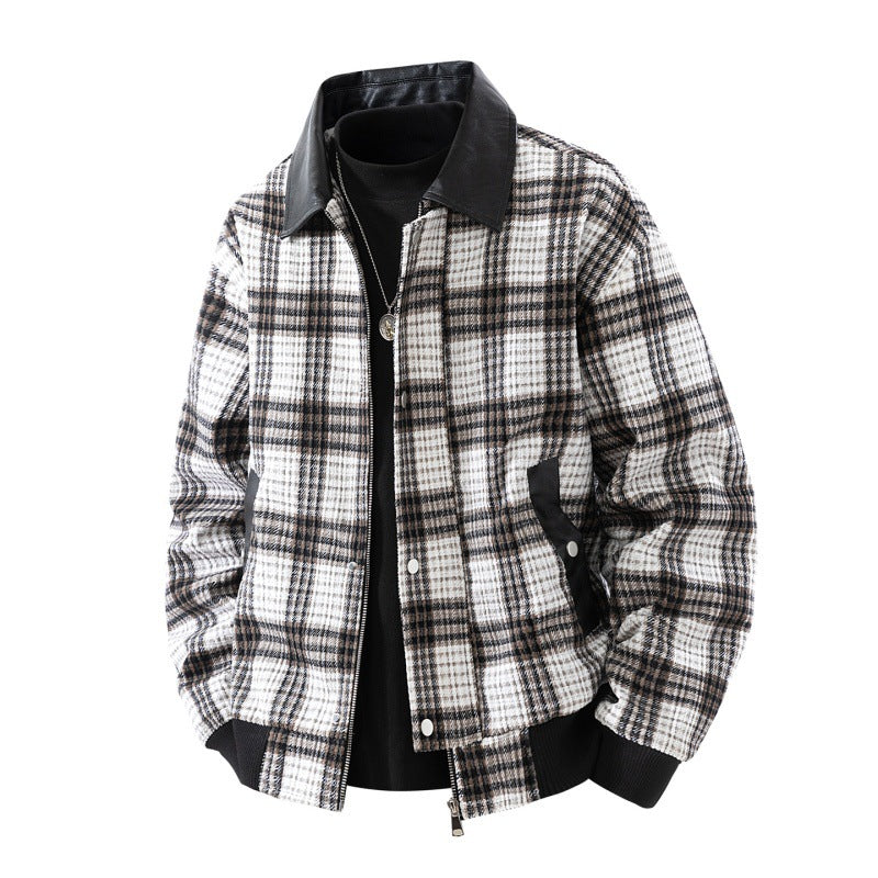 Karierte Overshirt-Jacke | Kunstlederkragen und warmes Futter